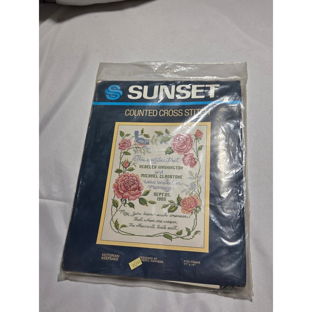 Sunset Counted Cross Stitch Kit Victorian Keepsake Marriage Roses 2987‎ Vintage